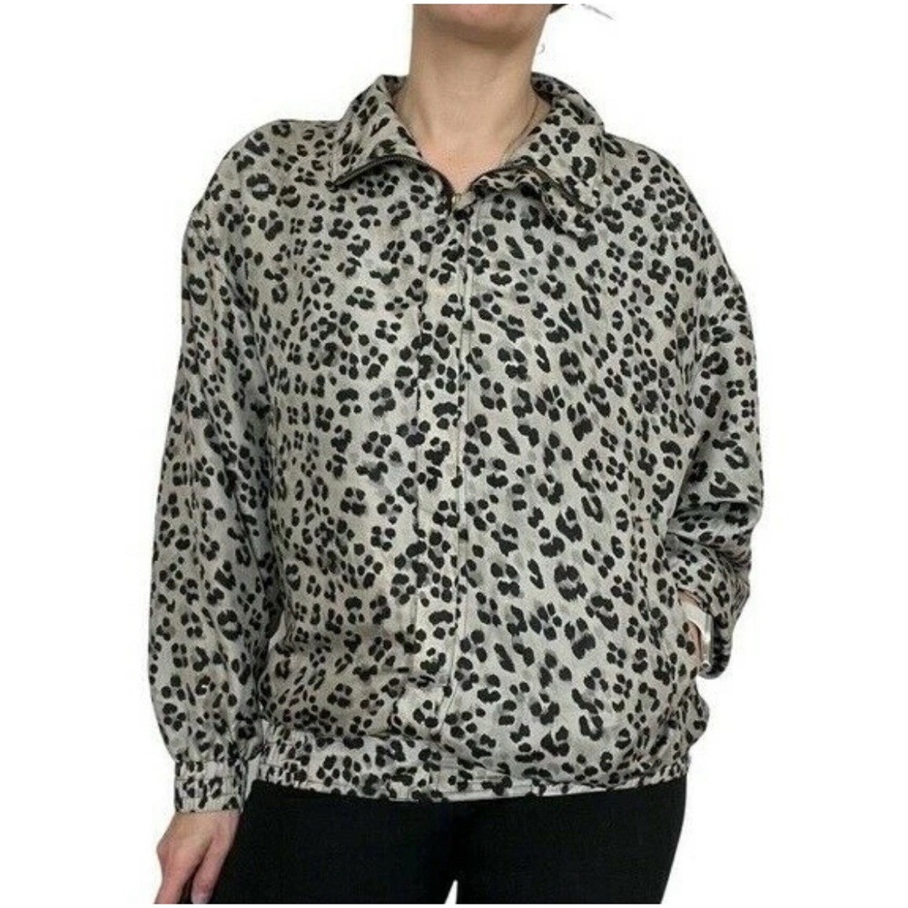 Vintage Fuda‎ International 100% Silk Bomber Jacket Leopard/Cheetah Print Medium